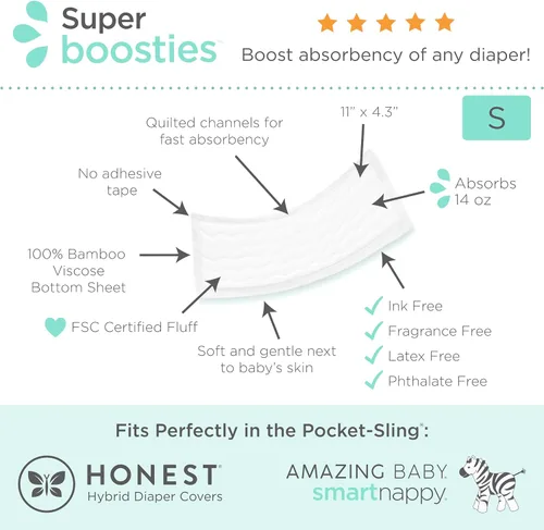 Vista 7 de Honest Hybrid - Funda para pañales de tela + insertos desechables Super Boosties de 96 unidades + insertos reutilizables, tamaño pequeño
