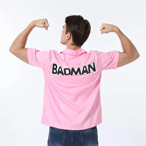 Vista 8 de Camisa de hombre de anime de Halloween camisa Badman camisa rosa Vegeta ropa diaria cuello básico de verano camisas tejidas de manga corta Rosado
