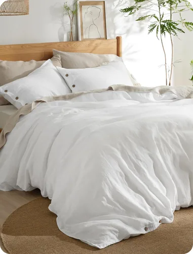 Vista 13 de Bedsure Funda de edredón de lino tamaño Queen – Juego de ropa de cama de mezcla de lino y algodón, suave y acogedor, 3 piezas, 1 funda de edredón