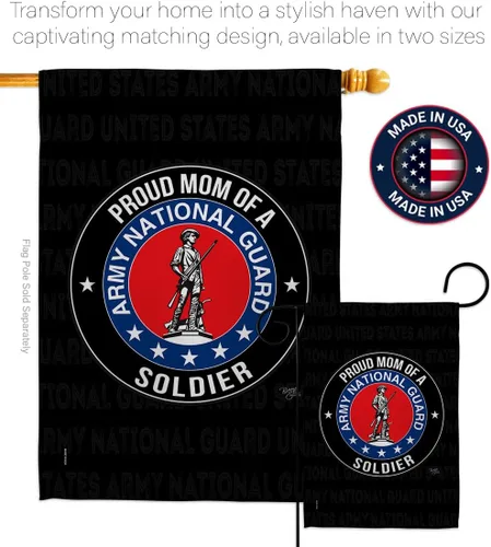 Vista 4 de Bandera de jardín con texto en inglés «Army Proud Mom Soldier» – Guardia Nacional de las Fuerzas Armadas ANG veterano militar estadounidense