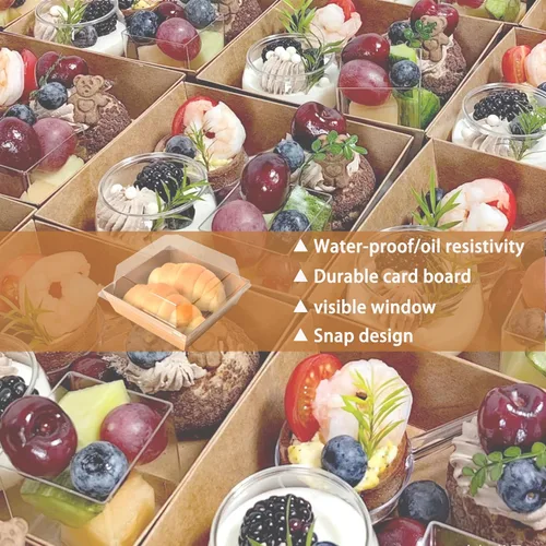 Vista 6 de XININSUN Cajas pequeñas de embutidos con tapas transparentes, mini caja de papel para llevar, recipientes de alimentos desechables, cajas de postre