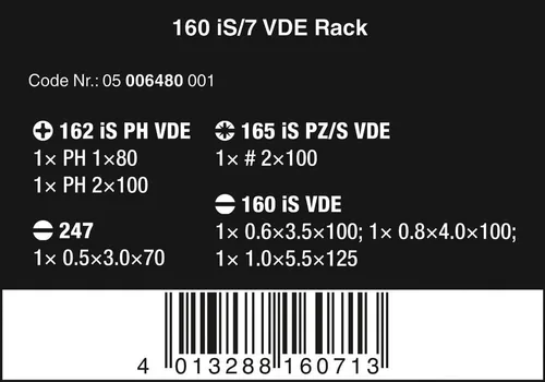 Vista 2 de Wera 05006480001 Kraftform Plus Serie 100 Rack 160is Juego de destornilladores (7 piezas)