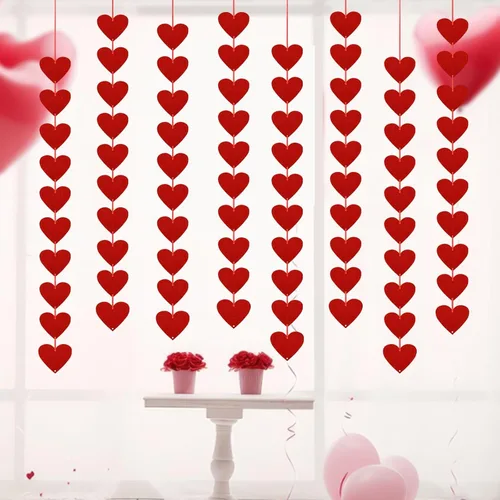 Vista 4 de Childom 80 guirnaldas de corazón de fieltro rojo, decoraciones de San Valentín, decoraciones de fiesta de San Valentín, decoración de corazones