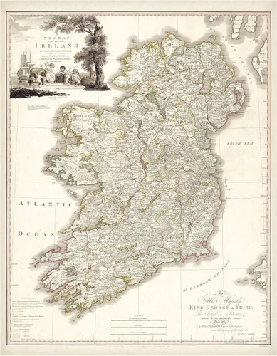 Vista 10 de Map of Ireland 1792 11x14 Unframed Poster, Antique 18th Century Irish Counties Cartography Print, Vintage Sepia Geography Art, King George III