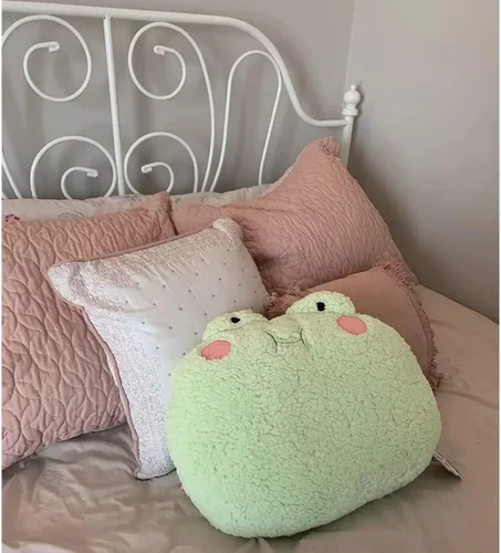 Vista 5 de Almohada de felpa de rana, adorable animal de peluche de rana (15 * 14 pulgadas), decoración de cojín para el hogar, almohada para abrazar de felpa