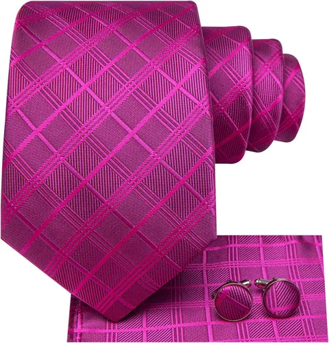 Vista 340 de Hi-Tie Corbata clásica de cachemira para hombre con pañuelo y gemelos a cuadros