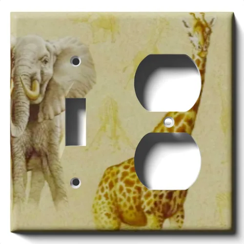 Vista 6 de Placa decorativa de salida - Jirafa y elefante en faros - Receptáculo doble dúplex
