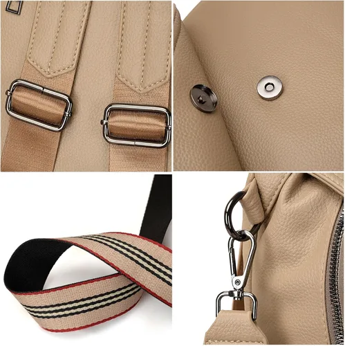 Vista 5 de VONCOSS Mini mochila de moda para mujer, mochila pequeña, multibolsillos, convertible, bolsa de hombro, Caqui, Mochilas Daypack