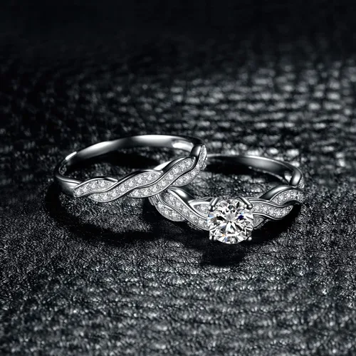 Vista 4 de JewelryPalace - Anillos de boda y compromiso para mujer, chapados en oro de 14 quilates, plata de ley 925 con circonita cúbica, anillos de promesa