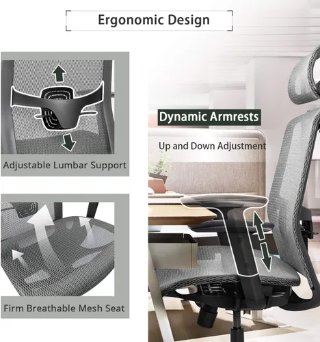 Vista 5 de Furmax Silla ejecutiva ergonómica de oficina con asiento de malla, respaldo alto, silla de escritorio para computadora con reposacabezas ajustable