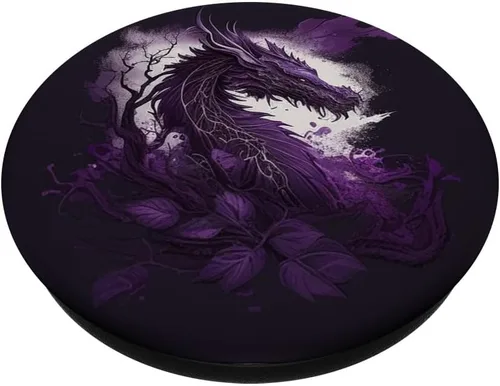 Vista 2 de Dragón púrpura sobre fondo místico PopSockets intercambiables PopGrip