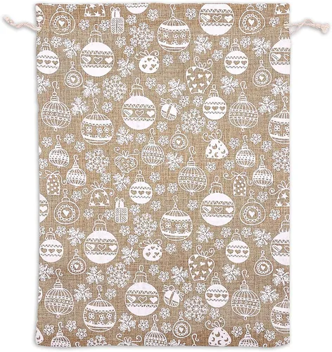 Vista 11 de 48 paquetes de 3x4 bolsas de regalo reutilizables de yute y arpillera con cordones (Feliz Navidad, X-Pequeño) - para regalos, favores de fiesta