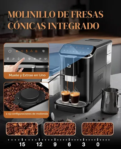 Vista 5 de GarveeTech Máquina de café expreso totalmente automática, máquina de café y café con espumador de leche automático, molinillo de granos espresso