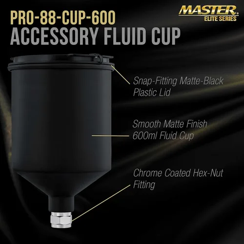 Vista 2 de Master Elite - Pistola de pintura en aerosol de alimentación por gravedad de aluminio negro de 20.3 fl oz con tapa de plástico sin goteo, taza se