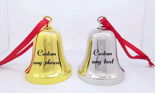 Vista 6 de JUPPE Adorno dorado personalizado de campana de Navidad y campana de trineo 2025, colgante personalizado grabado para decoración de campana