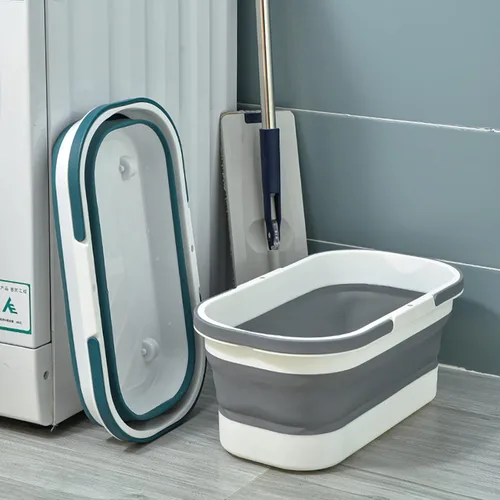 Vista 4 de Goderewild Cubo de plástico plegable con ruedas 12L (3.17 galones) para limpieza de casa, camping y RV - Cesta rectangular práctica multiusos