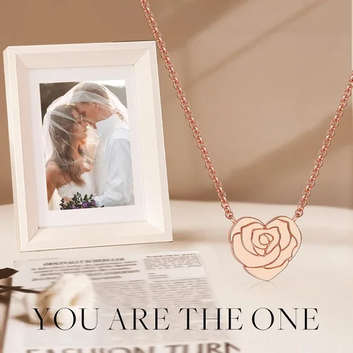 Vista 7 de LOUISA SECRET Rose Heart Pendant Necklace for Women Girls, 925 Sterling Silver Dainty Cute Rose Necklace, Birthday Anniversary Jewelry Gift for
