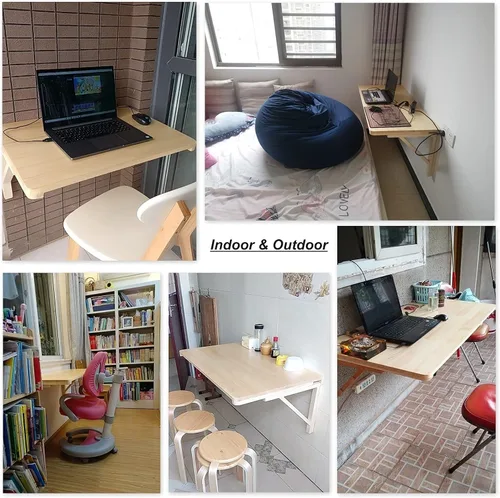 Vista 6 de Mesa de comedor plegable montada en la pared, mesas de hojas de caída para espacios pequeños, mesa de pared plegable para cocina, mesa de comedor