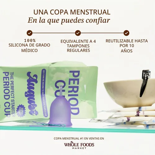 Vista 3 de August Copa menstrual pequeña para mujer, taza menstrual de silicona suave