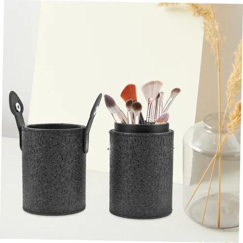 Vista 5 de Angoily 3 unids elegante diseño de textura bloqueable cepillo de maquillaje titular tapa portátil cepillo cosmético almacenamiento caso