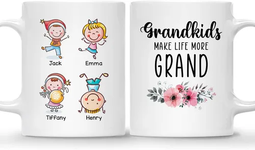 Vista 12 de Gossby Taza personalizada – GRANDKIDS MAKE LIFE MORE GRAND (1 niño) – Taza de café de cerámica de 11 onzas y 15 onzas para abuelos/abuelos – Idea