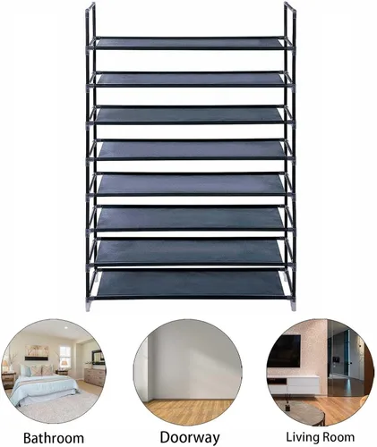 Vista 6 de Zapatero de 8 niveles organizador de zapatos de metal para 40 pares, armario estrecho para zapatos, torre alta para zapatos, estante de tela