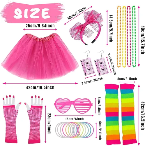Vista 7 de WOKNOW Disfraces de los años 80 para mujer, falda tutú para mujeres y niñas, trajes de fiesta temática de los años 80