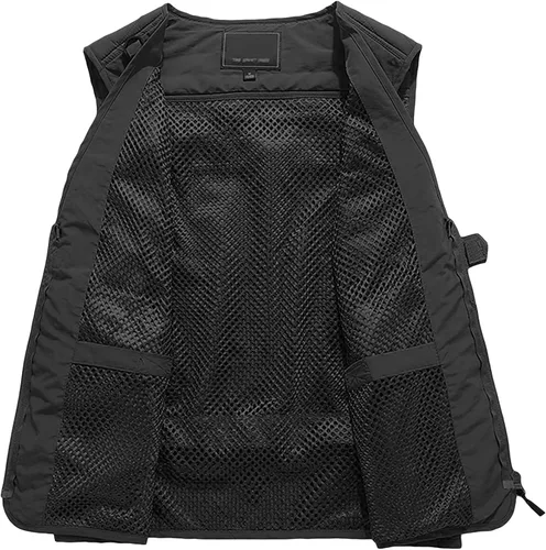 Vista 3 de PrettyChic Chaleco de pesca al aire libre para hombre, chaleco de malla transpirable, chaleco de carga con múltiples bolsillos
