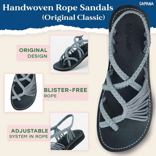 Vista 3 de Capana Sandalias planas tejidas para mujer, sandalias trenzadas con tiras, sandalias de playa para mujer, sandalias bohemias de cuerda, zapatos
