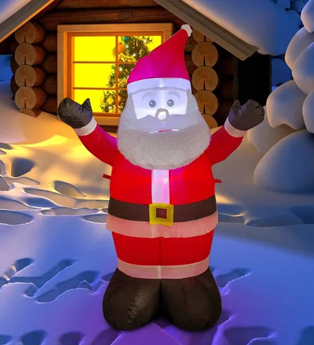 Vista 4 de AJY - Papá Noel inflable de 4 pies con luces LED para interior y exterior, decoración navideña linda y divertida para fiestas, exhibición de fiesta
