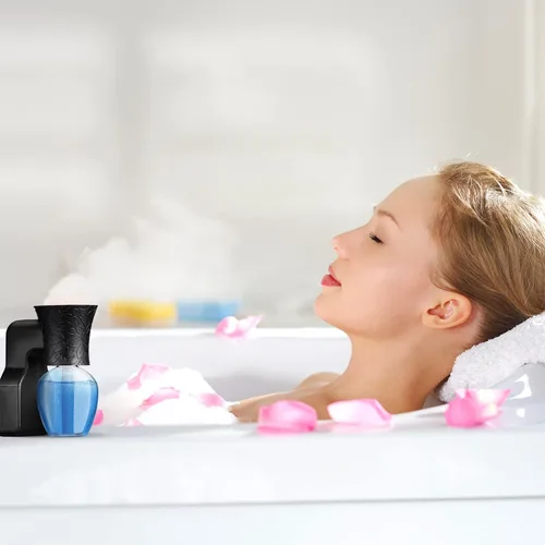 Vista 7 de Difusor enchufable de pared con 4 botellas vacías para esparcir aceites esenciales en el hogar, baño (negro)