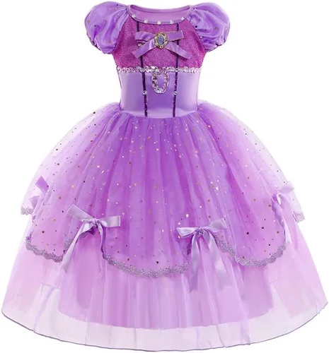 Vista 75 de Disfraz de princesa Sofía Rapunzel para niñas, disfraz de Halloween, Navidad, cumpleaños, fiesta con accesorios