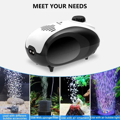 Vista 7 de fishkeeper Aquarium Air Pump, 4W/5W Fish Tank Air Pump Adjustable Air Valve Quiet Bubbler Aerator Pump with Air Stone/Tubing/Check Valve Up to 160