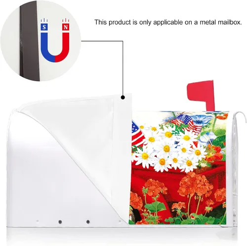 Vista 3 de Texupday Cubierta para buzón patriótico de American Red Truck Daisy Floral Memorial Day con tira magnética para buzón del 4 de julio