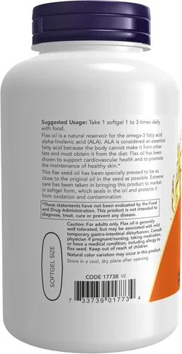 Vista 3 de NOW Foods Suplementos, Aceite de Lino 1000 mg con Omega-3 Esenciales, Prensado en Frío, Sin Hexano, Fórmula Vegana, 120 Cápsulas Blandas Vegetales