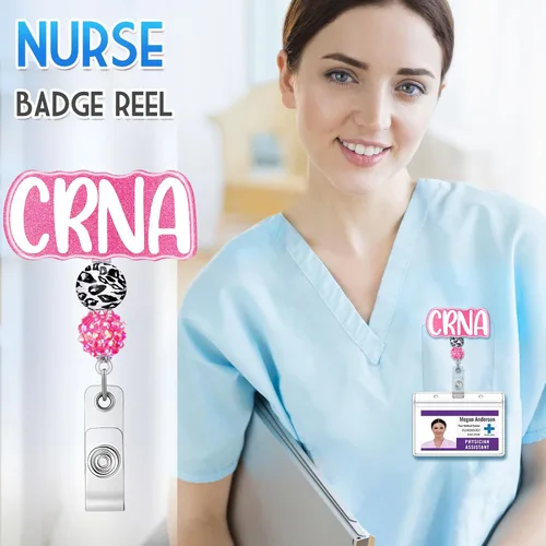 Vista 2 de Plifal Carrete de identificación CRNA retráctil con clip de identificación para enfermera, etiqueta de nombre de enfermería, tarjeta de etiqueta