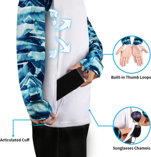 Vista 38 de Palmyth - Camiseta de pesca para hombre, con manga larga, protección solar ultravioleta FPU 50+, con bolsillo