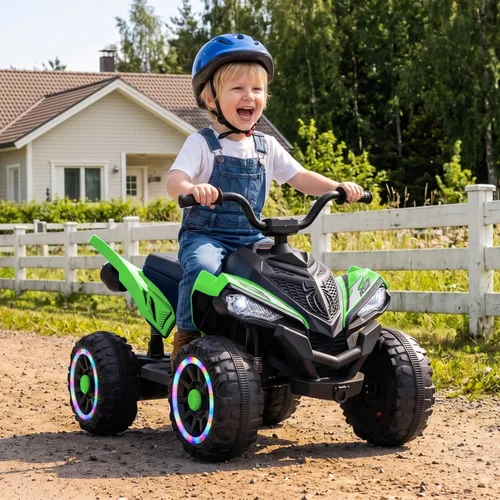 Vista 2 de Hikiddo Spider 24V Kid ATV, ATV eléctrico 4 ruedas para niños 3-6 con ruedas LED Verde