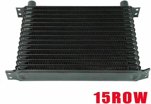 Vista 2 de Radiador universal de 15 filas de radiador de transmisión remota, enfriador de aceite de aluminio con ventilador de refrigeración negro de 7