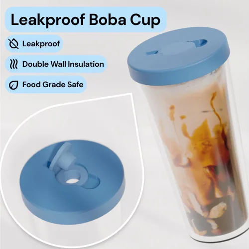 Vista 2 de Dodoko Taza de té Boba/Bubble reutilizable – 17 oz con tapa y pajita; taza de café frío/batido para llevar, color azul brisa