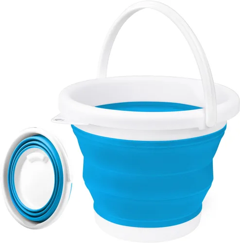 Vista 8 de Cubo de mopa plegable y cubo para hielo - 5L (1.3 galones) Cubo de polvo de silicona para limpieza del hogar, suministros de limpieza portátiles