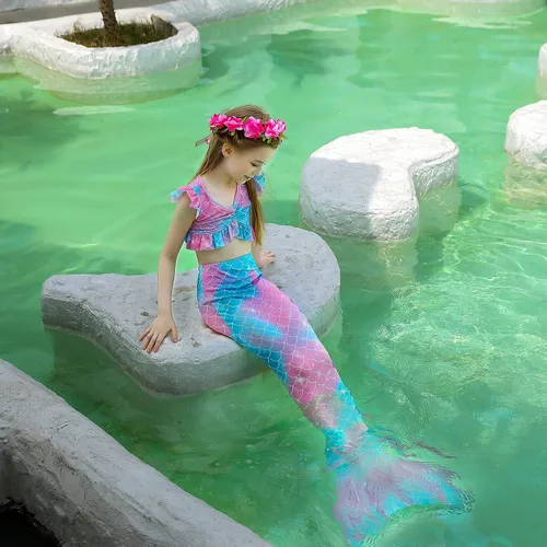 Vista 4 de GALLDEALS Sirena para Natación Niñas con Monofin Rosa