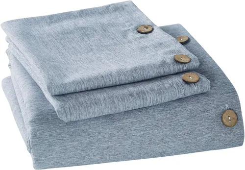 Vista 8 de MUKKA - Funda de edredón de microfibra con botones, lino jaspeado tipo Chambray, estilo moderno, suave, con cierre de botones de coco