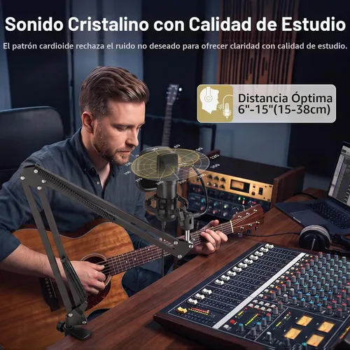 Vista 2 de TONOR Micrófono de PC con kit de brazo Boom para podcast, micrófono de condensador para computadora, recogida cardioide, micrófono USB con soporte