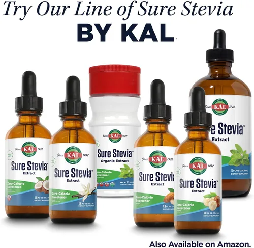 Vista 6 de KAL Extracto de Stevia Sure, polvo de stevia orgánico, bajo en carbohidratos, edulcorante cero calorías, apto para keto, gran sabor, bajo glucémico