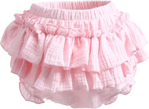 Vista 2 de Purbasvi Newborn Infant Baby Girl Cotton Bloomers and Bows Toddlers Ruffle Shorts Diaper Covers Headband Set