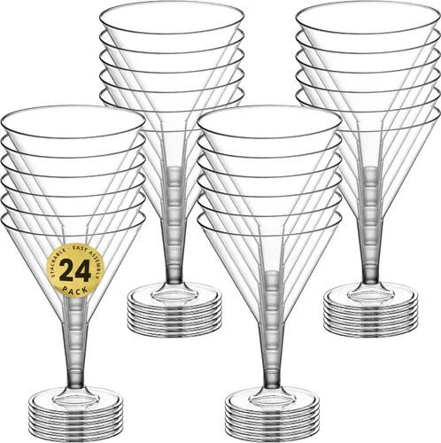 Vista 4 de DecorRack 24 vasos de Martini de plástico, 7 onzas, vasos en forma de V sin BPA copa de martini