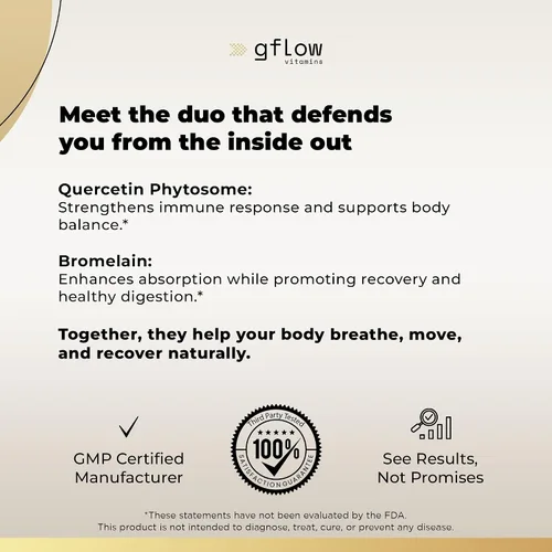 Vista 6 de gflow vitamins Fitosoma de quercetina 95% altamente purificado con bromelina Forma de quercetina más eficaz 50 veces mayor absorción Suplemento