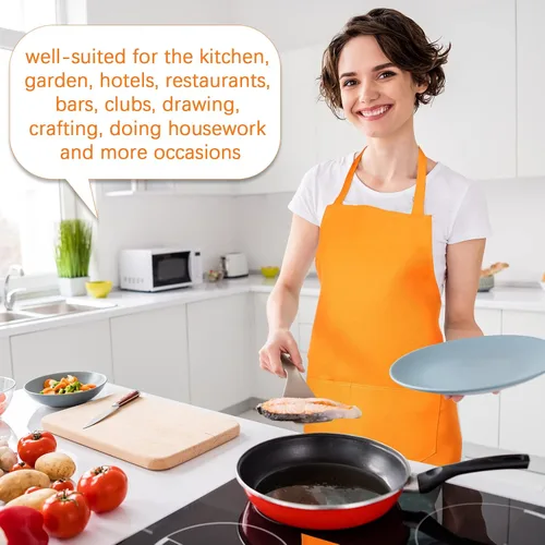 Vista 5 de Jiuguva 14 delantales lisos a granel con 2 bolsillos para adultos, delantales de cocina comercial de colores mixtos para cocina, mujeres, hombres