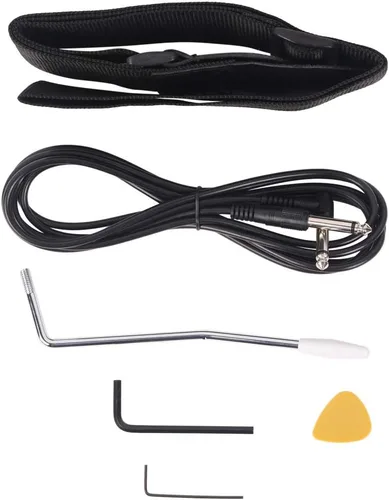 Vista 7 de Guitarra eléctrica tamaño completo de 6 cuerdas con correa, bolsa de guitarra, cable de alimentación, plectrums (negro)